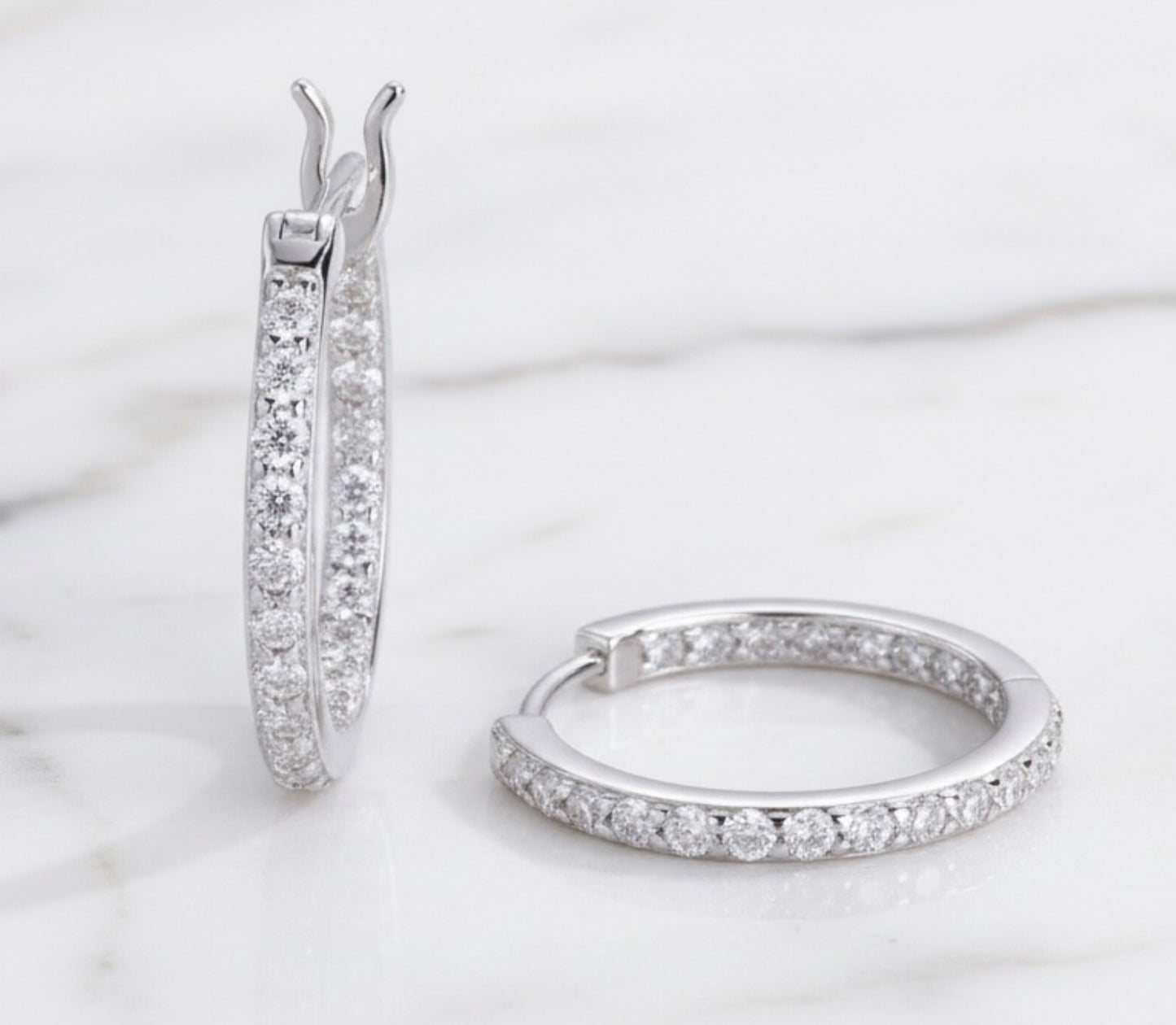 Sterling Silver Pave Set Moissanite Hoop Earrings