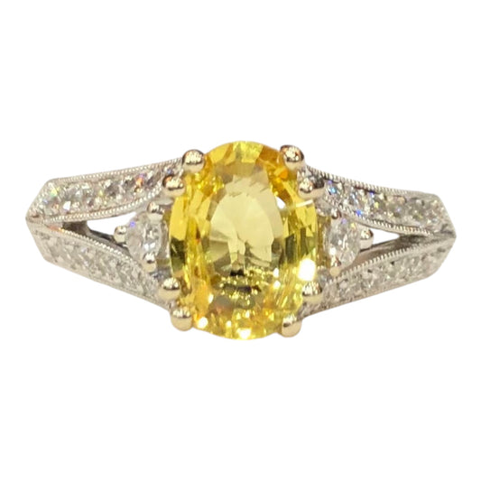 1.40 ct Yellow Sapphire and Diamond Ring