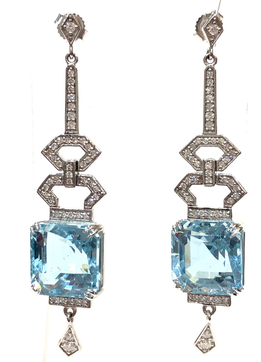 Aquamarine and Diamond art deco style earings